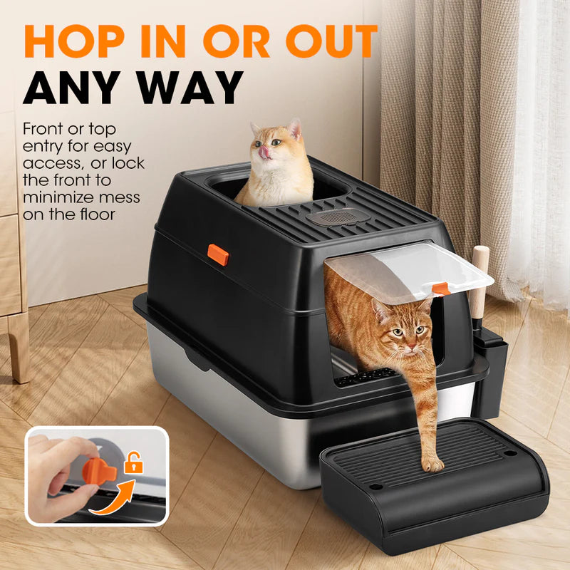 Paws & Purrz Stainless Steel XL Enclosed Cat Litter Box