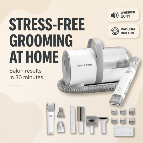 Paws & Purrz Advanced Pro 7-in-1 Pet Grooming Kit - vacuum unit with full attachment set