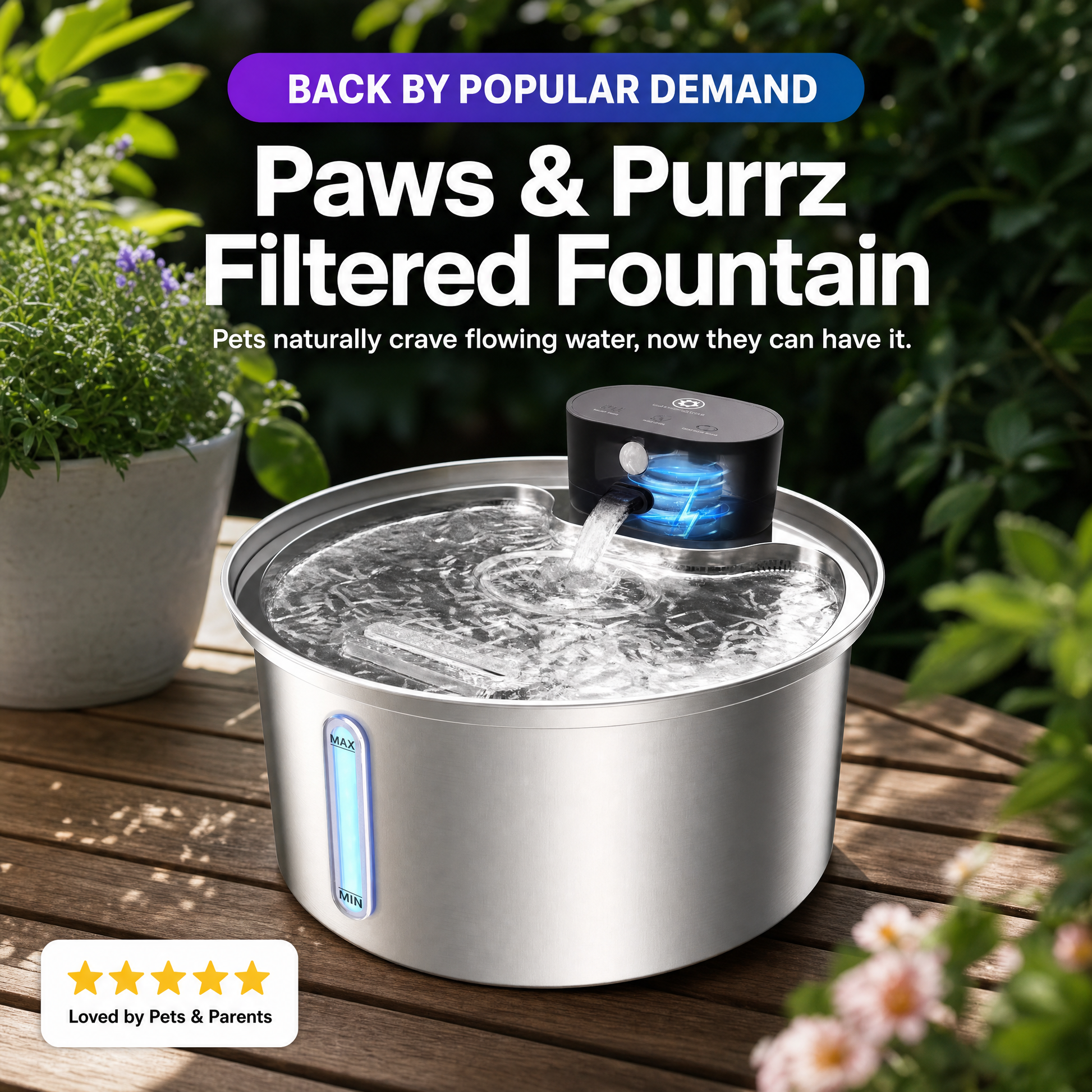 Paws & Purrz HydroFlow LED Automatic Pet Water Fountain