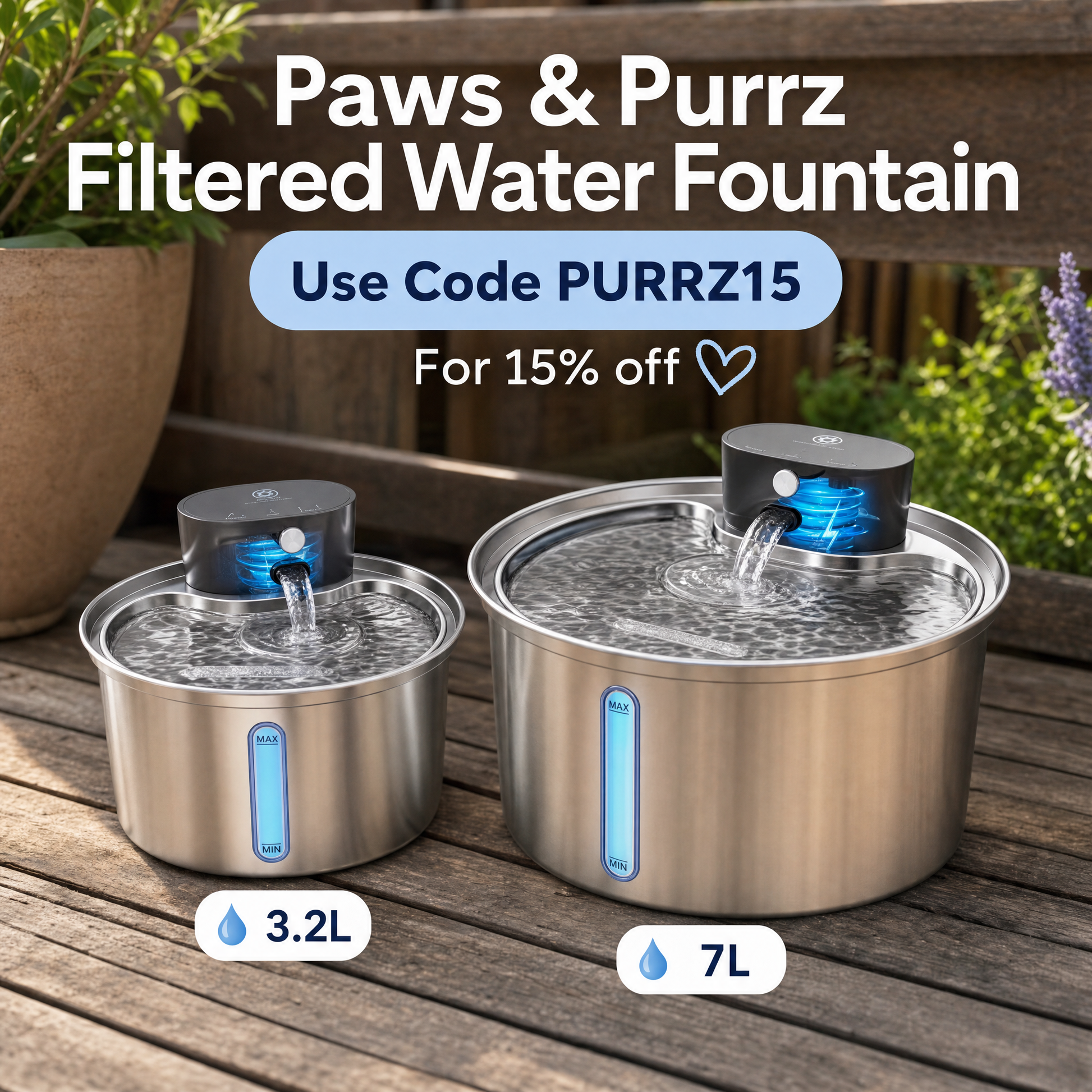 Paws & Purrz HydroFlow LED Automatic Pet Water Fountain