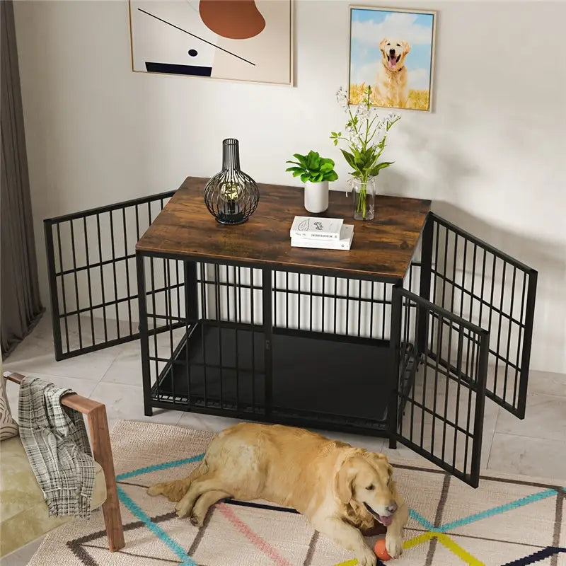 Luxury Wooden Dog Kennel & Side Table