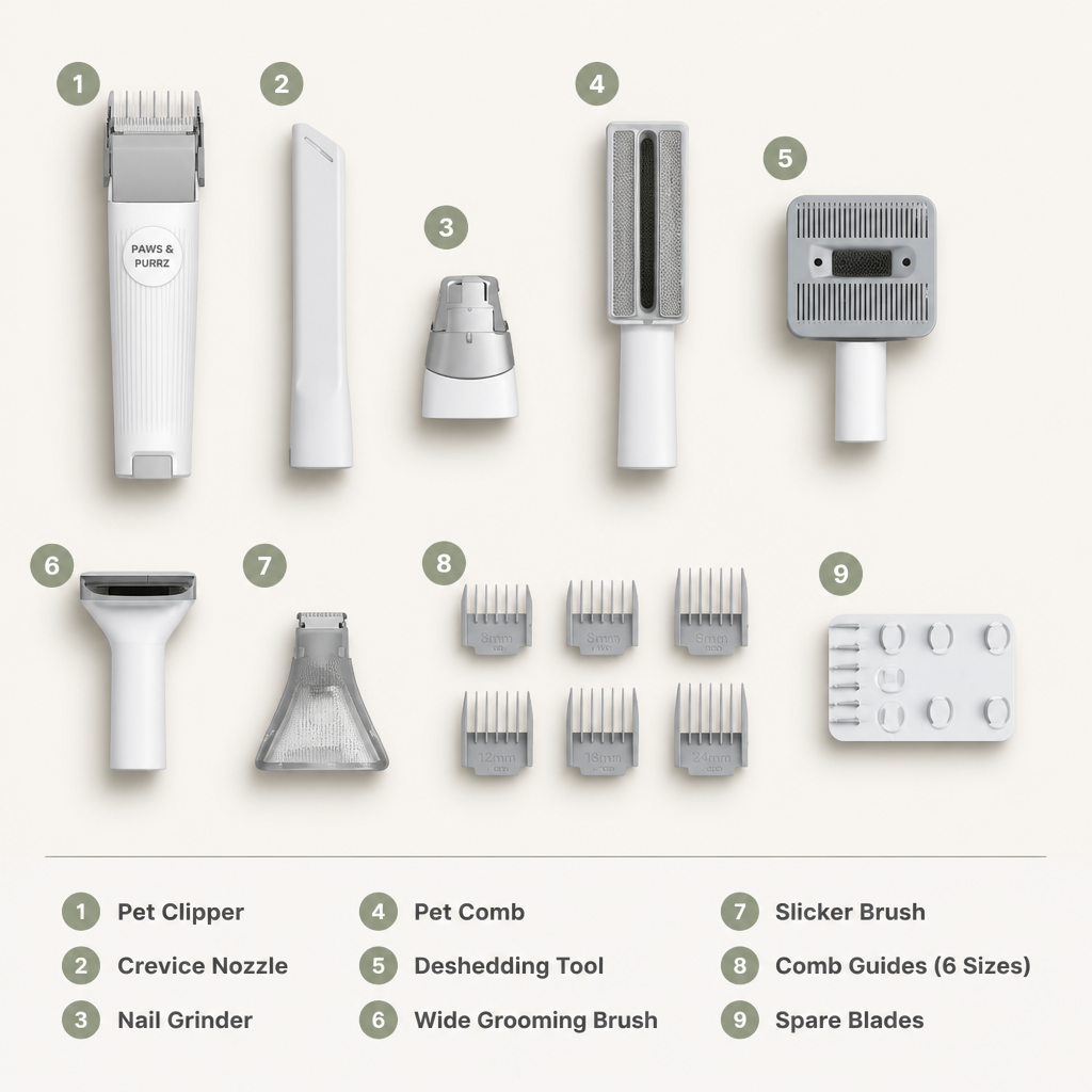 Dog being groomed at home with the Paws & Purrz Advanced Pro 7-in-1 Grooming Kit