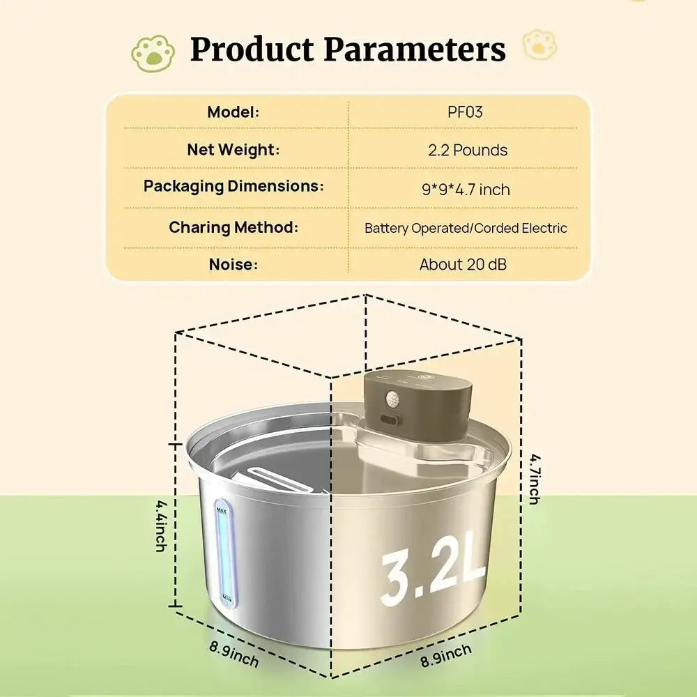 Paws & Purrz HydroFlow LED Automatic Pet Water Fountain Paws and Purrz