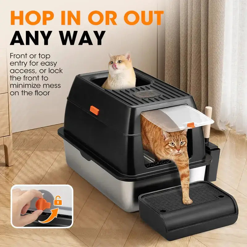 Paws & Purrz Stainless Steel XL Enclosed Cat Litter Box Paws and Purrz