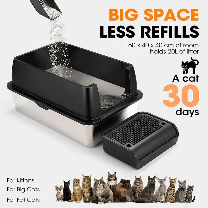 Paws & Purrz Stainless Steel XL Enclosed Cat Litter Box Paws and Purrz
