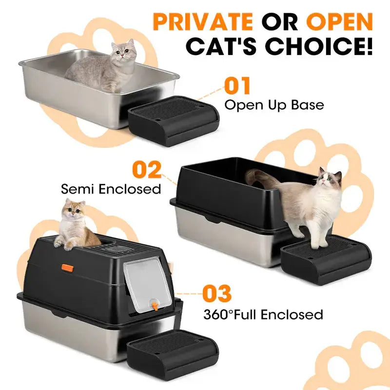 Paws & Purrz Stainless Steel XL Enclosed Cat Litter Box Paws and Purrz