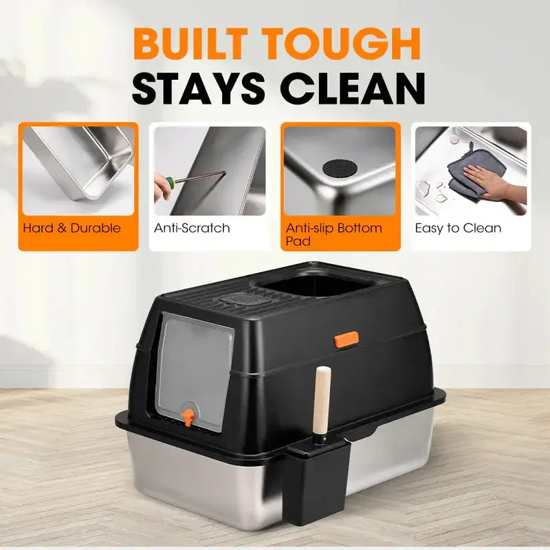 Paws & Purrz Stainless Steel XL Enclosed Cat Litter Box Paws and Purrz