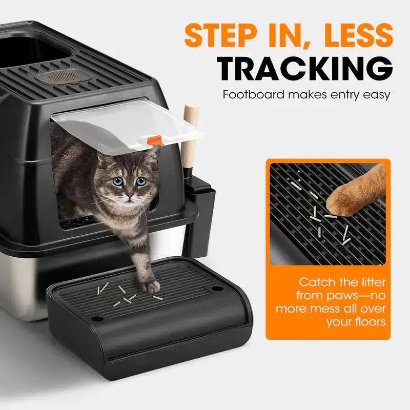 Paws & Purrz Stainless Steel XL Enclosed Cat Litter Box Paws and Purrz