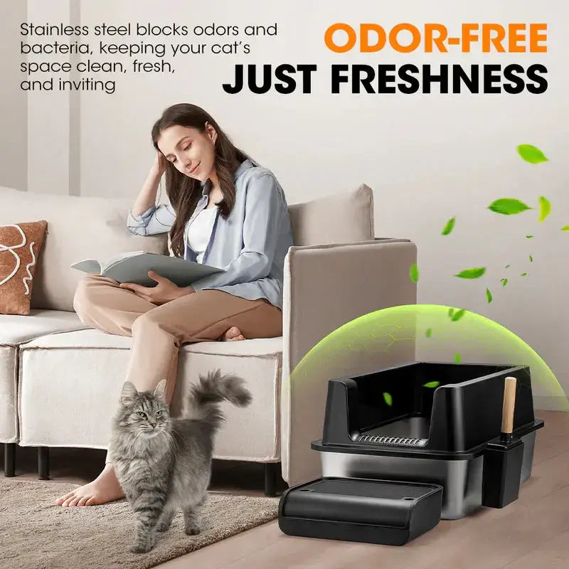 Paws & Purrz Ultimate Stainless Steel XXL Cat Litter Box Paws and Purrz