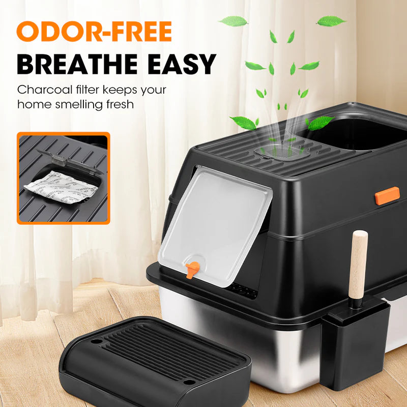 Paws & Purrz Stainless Steel XL Enclosed Cat Litter Box