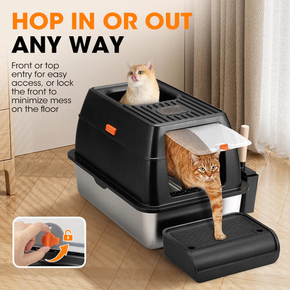 Paws & Purrz Stainless Steel XL Enclosed Cat Litter Box